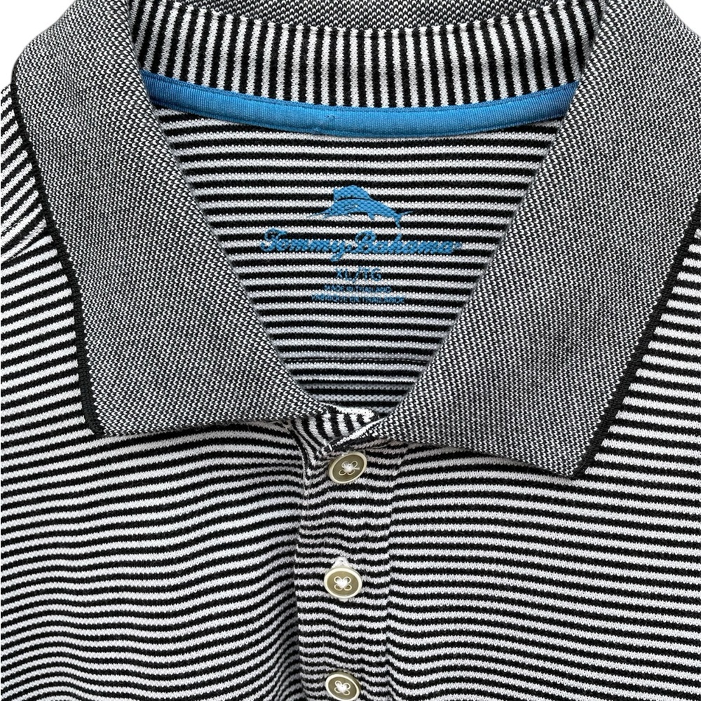 Tommy Bahama Men’s Black & White Striped Golf Polo - Picture 5 of 7